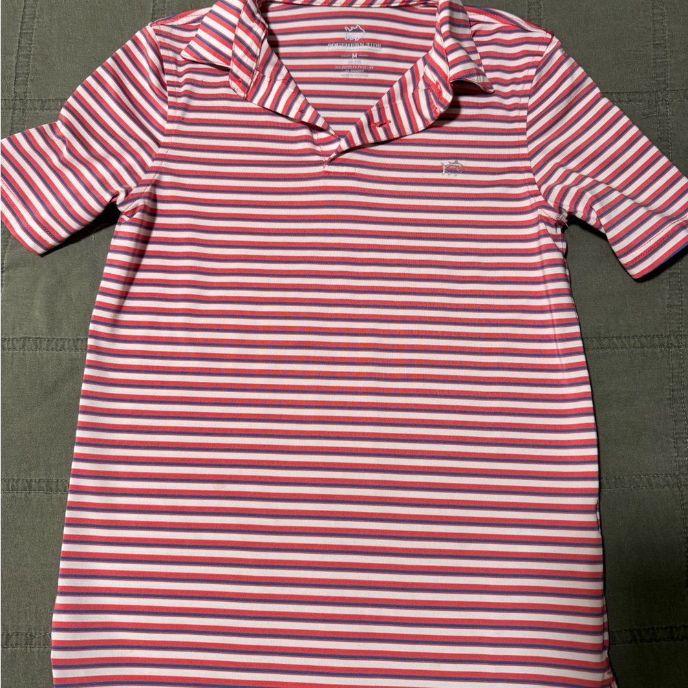 Southern Tide Red and White Striped Kids Polo